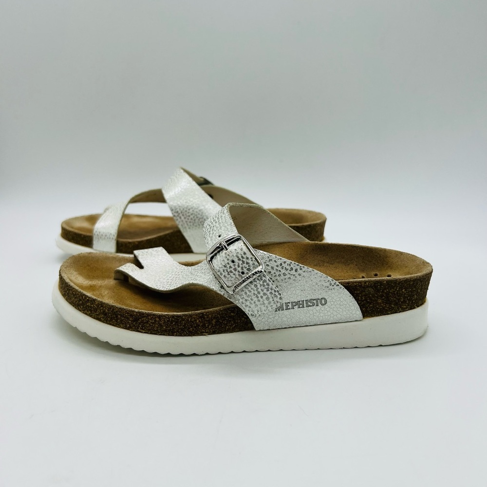 Mephisto Women's White Metallic Buckle Toe-Post Sandal
